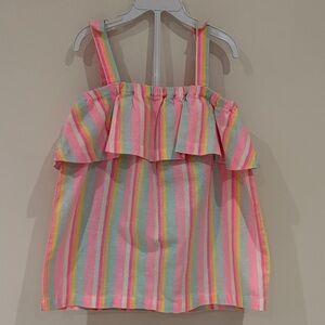 Girls' Rainbow Linen Stripe Ruffle Tank Top and bike shorts set-new